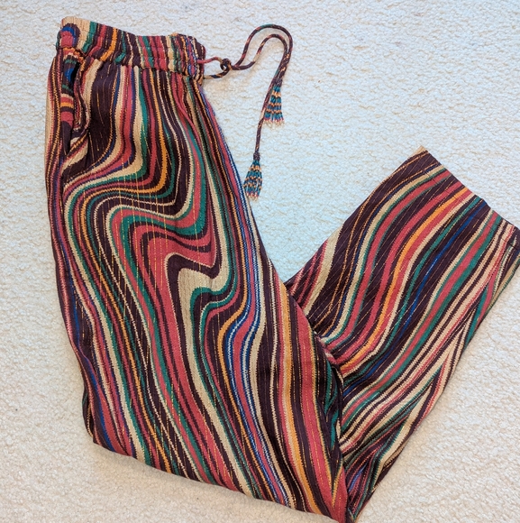 Farm Rio Exclusive Flowy Wavy Design Golden Accent Pants - Picture 2 of 12